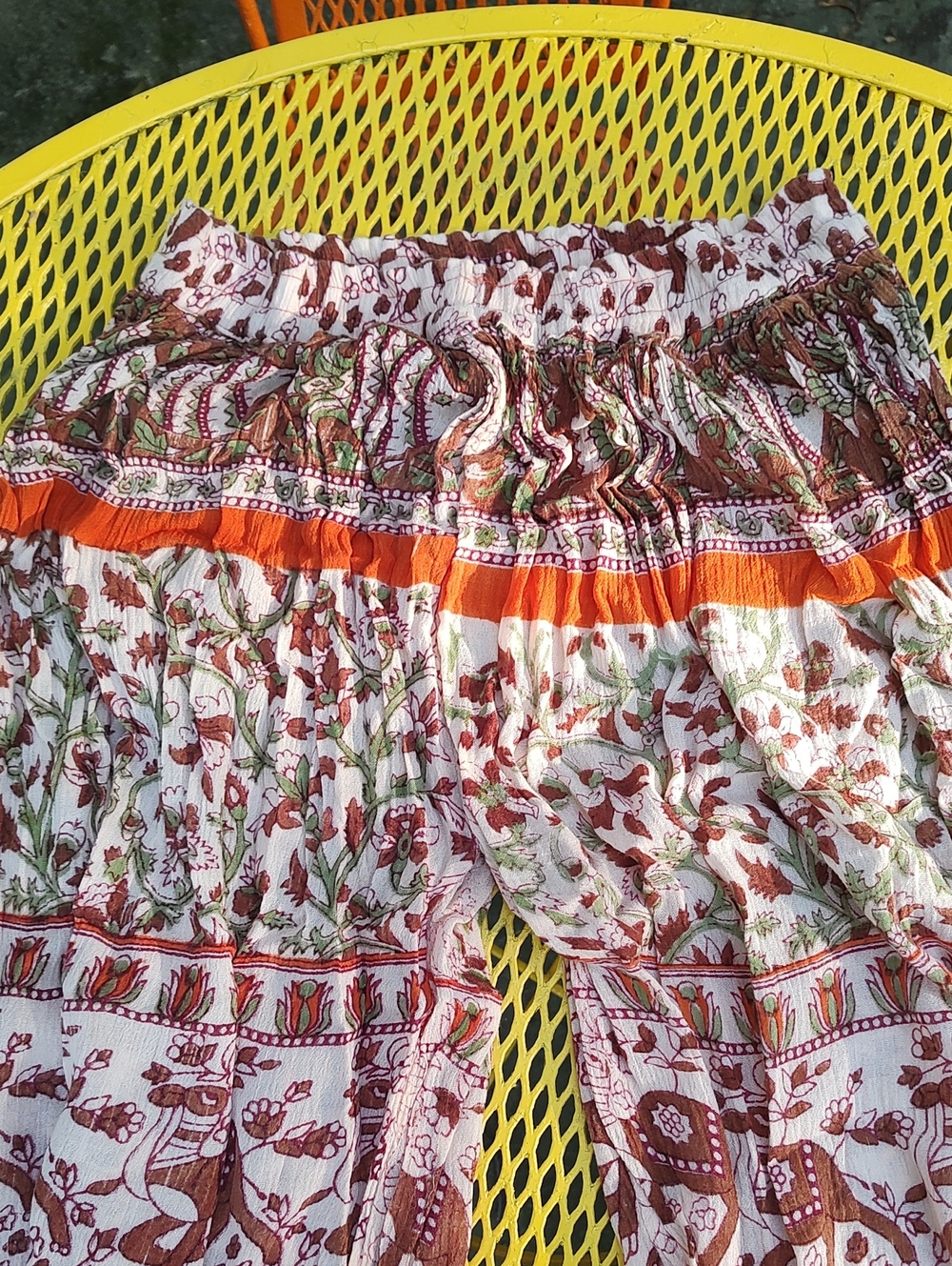 Boho Wide Leg Pants in Cream with Orange & Brown Floral Print